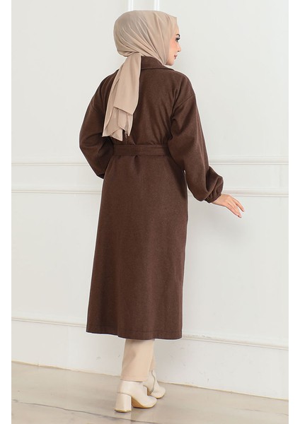 Kemerli Kaşe Kaban 2059-03 Kahverengi