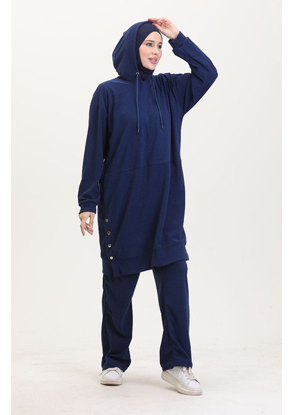 Astana Kumaş Kapüşonlu Tunik Pantolon Ikili Takım 0553-03 Lacivert fiyatları