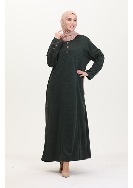 Büyük Beden Düğme Detaylı Elbise 0533-03 Zümrüt Yeşili fiyatları