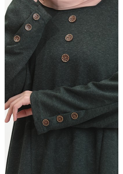 Büyük Beden Düğme Detaylı Elbise 0533-03 Zümrüt Yeşili fırsatları