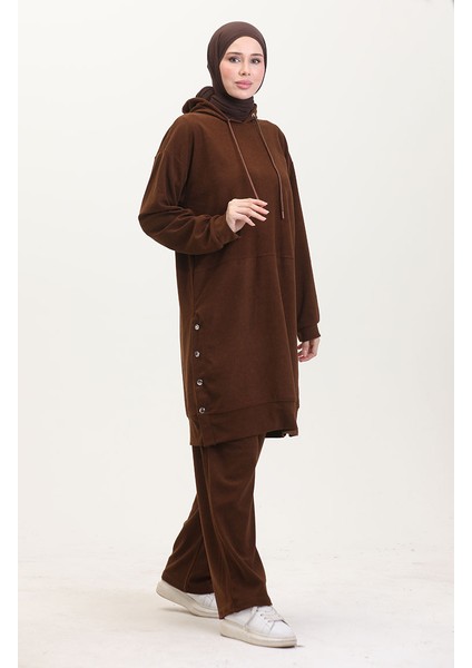 Astana Kumaş Kapüşonlu Tunik Pantolon Ikili Takım 0553-06 Taba fiyatları