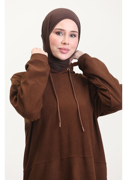 Astana Kumaş Kapüşonlu Tunik Pantolon Ikili Takım 0553-06 Taba modelleri