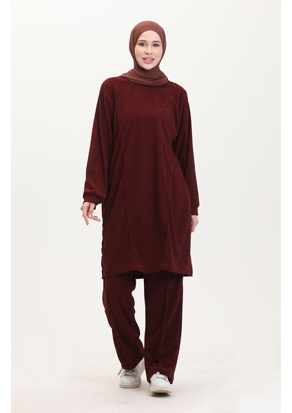 Astana Kumaş Tunik Pantolon Ikili Takım 0551-04 Bordo