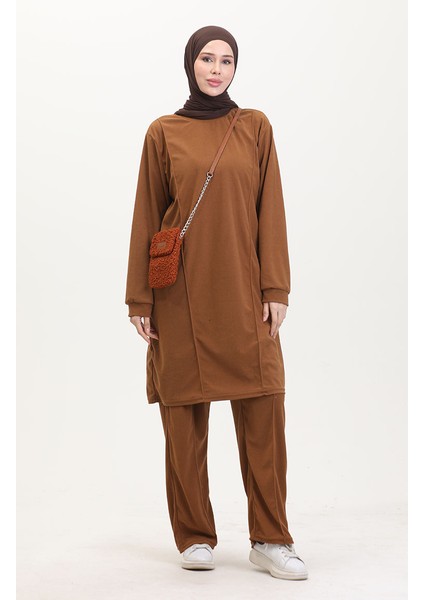 Astana Kumaş Tunik Pantolon Ikili Takım 0551-02 Taba