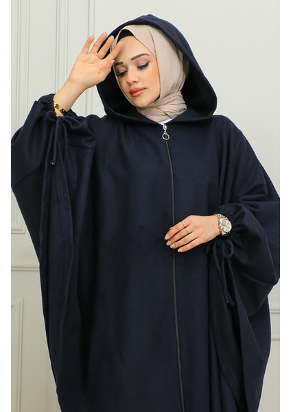 Kapüşonlu Kaşe Panço 0505-02 Lacivert modelleri