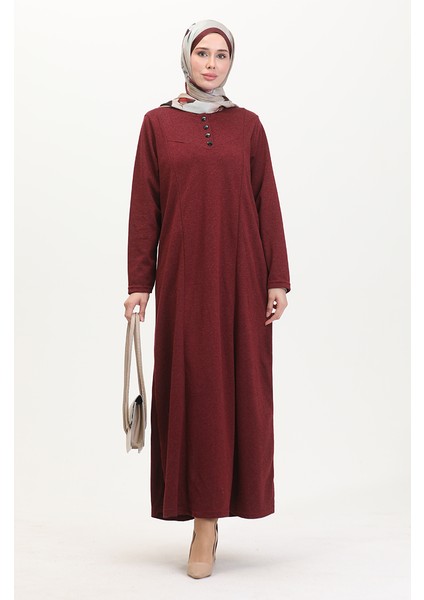 Büyük Beden Düğme Detaylı Elbise 0532-03 Bordo