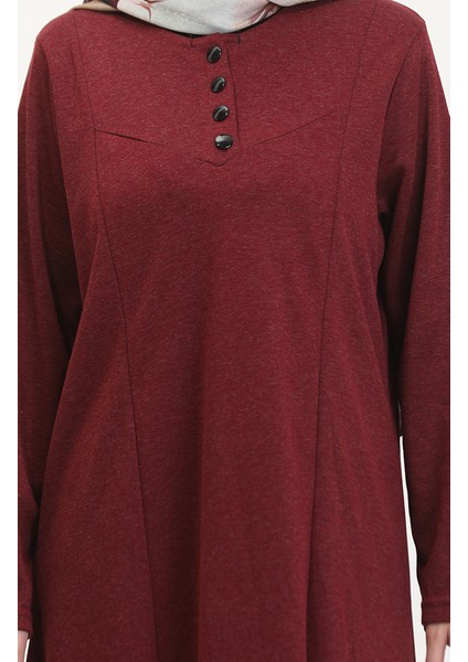 Büyük Beden Düğme Detaylı Elbise 0532-03 Bordo fırsatları
