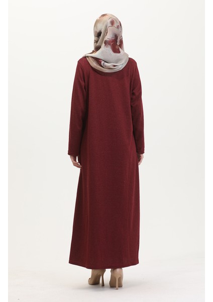 Büyük Beden Düğme Detaylı Elbise 0532-03 Bordo indirimleri
