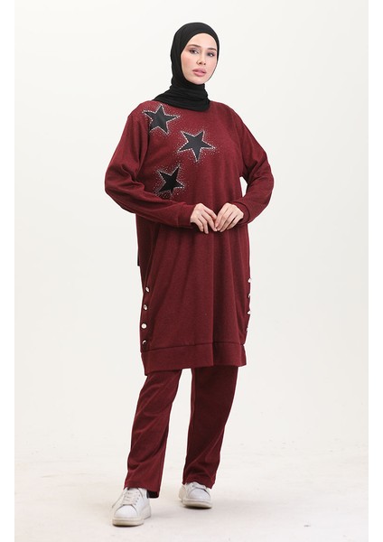 Ecrin Kumaş Baskılı Tunik Pantolon Ikili Takım 0555-04 Bordo fiyatları