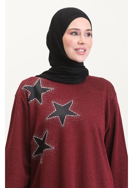 Ecrin Kumaş Baskılı Tunik Pantolon Ikili Takım 0555-04 Bordo modelleri