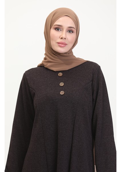 Büyük Beden Düğme Detaylı Elbise 0533-01 Mor modelleri