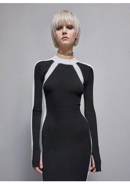 Yuvarlak Yaka Siyah Uzun Kadın Elbise 8A1338 fiyatları