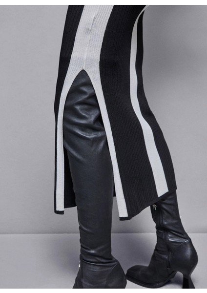 Yuvarlak Yaka Siyah Uzun Kadın Elbise 8A1338 modelleri