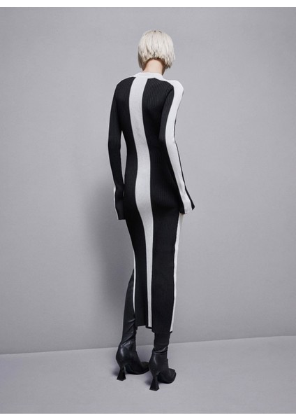 Yuvarlak Yaka Siyah Uzun Kadın Elbise 8A1338 fırsatları