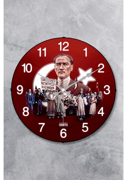 Atatürk Duvar Saati Akar Saniye Sessiz Mekanizma 36 cm