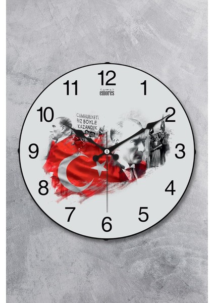 Atatürk Duvar Saati Akar Saniye Sessiz Mekanizma 36 cm
