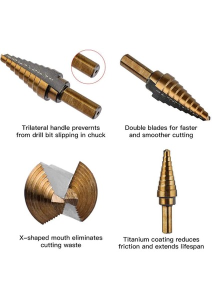 Hss 4241 Kobalt Çoklu Delik 50 Boyut Kademeli Matkap Seti Araçları Alüminyum Kasa Metal Delme Aracı Metal Ahşap Kademeli Konik Matkap Ucu (Yurt Dışından)