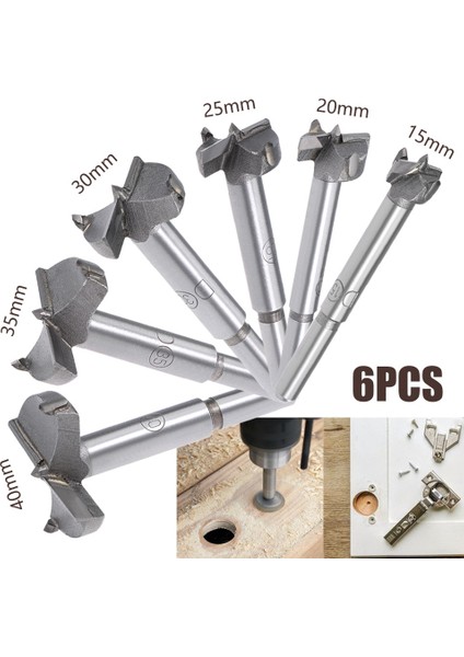 6 Adet Forstner Ahşap Delme Matkap Ucu Seti Karbür Uçlu Yuvarlak Saplı Kapı Menteşesi Delik Testeresi Seti 15MM 20MM 25MM30MM 35MM 40MM (Yurt Dışından)