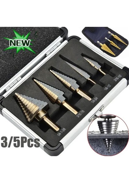 3/5 Pcs Hss Cobalt Multıple Hole 50 Ölçü Step Drıll Bıt Set Aluminum Case/pouchf ile (Yurt Dışından)