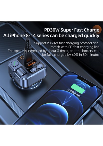 Fm Verici Handsfree Araba Bluetooth 5.1 Mp3 Çalar Stereo Araba Fm Modülatör PD30W Hızlı Araç Şarj Aux Bluetooth Adaptörü (Yurt Dışından) indirimleri