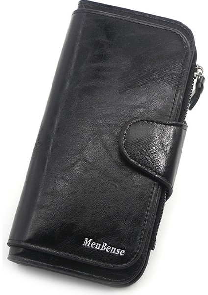 Bayan Uzun Cüzdan Para Cüzdanı Yağ Balmumu Deri Düz Renkli Para Cüzdanı Kadın Clutch (Yurt Dışından)