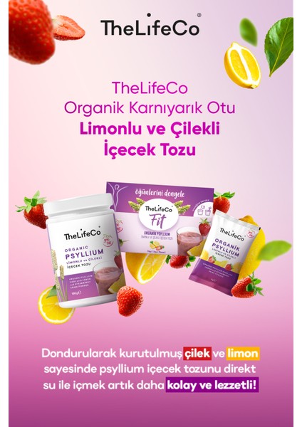 Thelifeco Organik Psyllium - Limonlu ve Çilekli Karnıyarık Otu İçecek Tozu 180g