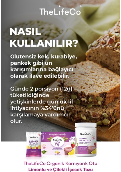 Thelifeco Organik Psyllium - Limonlu ve Çilekli Karnıyarık Otu İçecek Tozu 180g