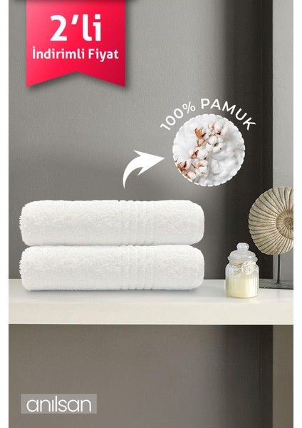 2'li Beyaz El Havlusu - 50 x 90 cm , 180GR, Pamuk, Spa ve Otel Havlusu, Günlük Kullanıma Uygun