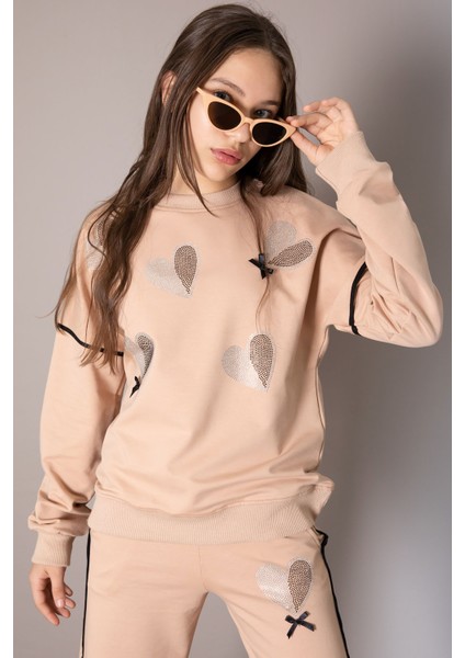 Bej Kız Çocuk Kalp Desenli 2'li Takım 19849 fiyatları