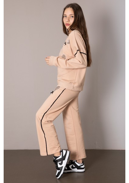 Bej Kız Çocuk Kalp Desenli 2'li Takım 19849 modelleri