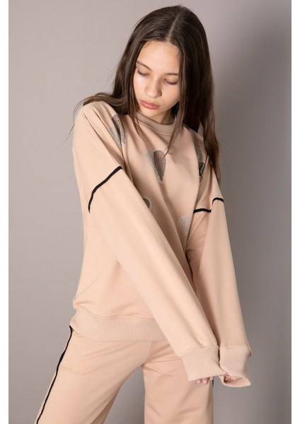 Bej Kız Çocuk Kalp Desenli 2'li Takım 19849 fırsatları