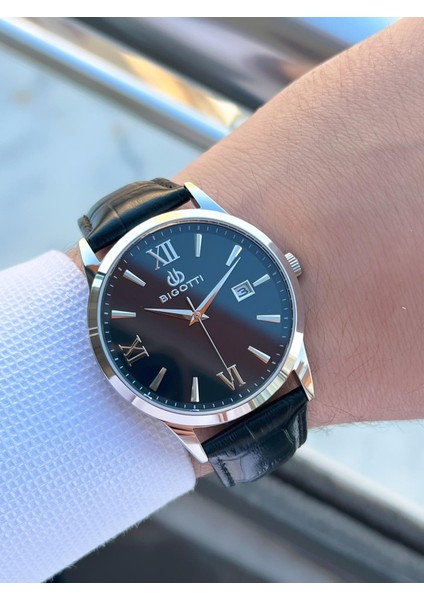 Çelik Kasa Deri Kordon Kartlık ve Kalem Hediyeli Özel Tasarım Erkek Kol Saati EBG.10614.2 modelleri