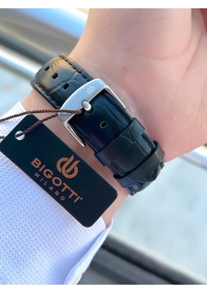 Çelik Kasa Deri Kordon Kartlık ve Kalem Hediyeli Özel Tasarım Erkek Kol Saati EBG.10614.2 fırsatları