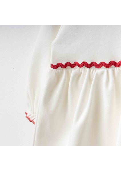 Kız Bebek Kırmızı Su Yolu Detaylı Ekru Elbise modelleri