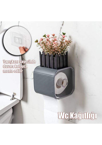 2042 Yapışkanlı Banyo Tuvalet Kağıtlığı Wc Peçetelik Kağıtlık Tutucu Tuvalet Kağıdı Organizeri