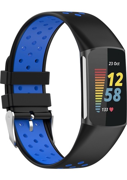 Fitbit Charge 5 Için Çift Renkli Metal Toka Delikli Silikon Saat Kayışı (Yurt Dışından)