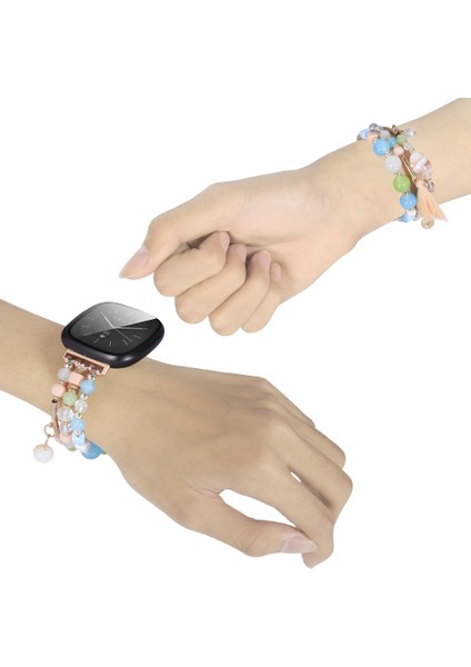 Fit Versa 3 / Sense Için Yuvarlak Boncuklu Zincirli Saat Kayışı (Yurt Dışından)