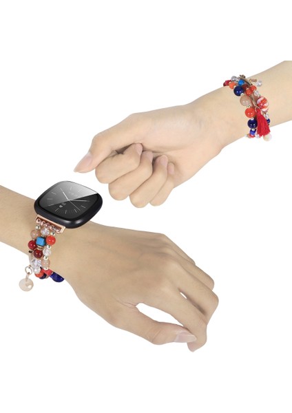 Fit Versa 3 / Sense Için Yuvarlak Boncuklu Zincirli Saat Kayışı (Yurt Dışından)