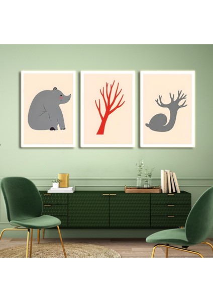 Matisse - Boho - Art Deco - Soyut - Doğa ( 3 Lü Çerçevesiz ) Poster - Afiş - Tablo KR2C01165/