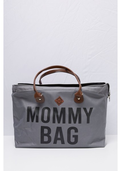 Gri Mommy Bag Yazılı Anne Çantası 19718