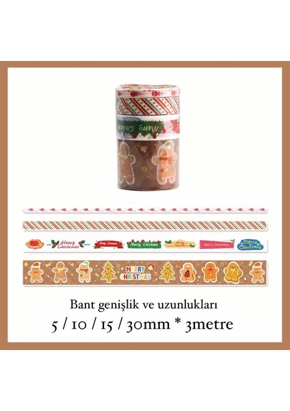 Yılbaşı Desenli Kağıt Bant 4'lü (Farklı Ölçülerde 4 Adet)