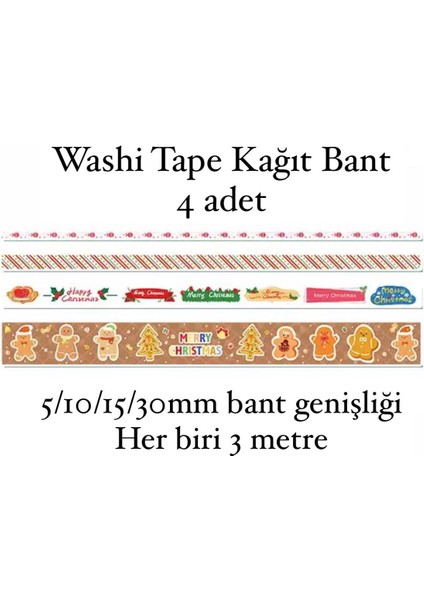 Yılbaşı Desenli Kağıt Bant 4'lü (Farklı Ölçülerde 4 Adet)