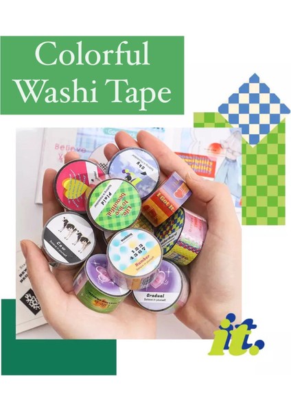 Colorful Washi Tape Sticker Bant 3 Adet
