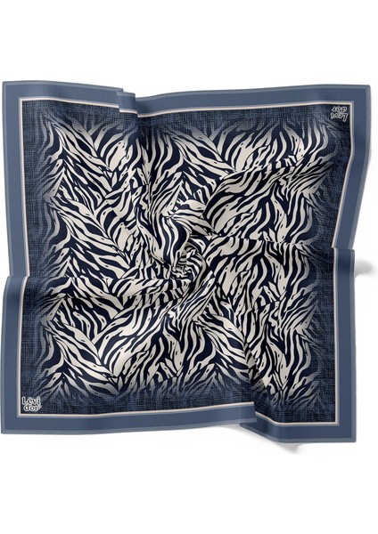 İndigo Karışık Çizgili Twill İpek Eşarp