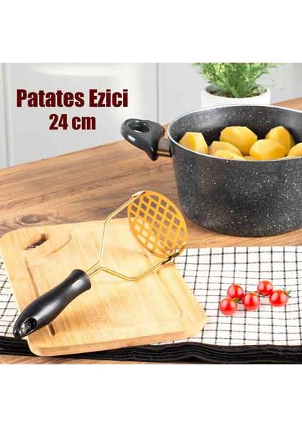 Patates Ezici Paslanmaz Metal Patates Ezici Püre Yapıcı Renkli Patates Ezeceği 24 Cm - Siyah