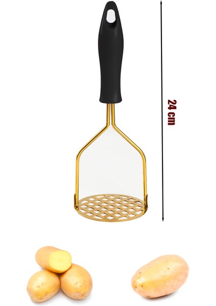 Patates Ezici Paslanmaz Metal Patates Ezici Püre Yapıcı Renkli Patates Ezeceği 24 Cm - Siyah