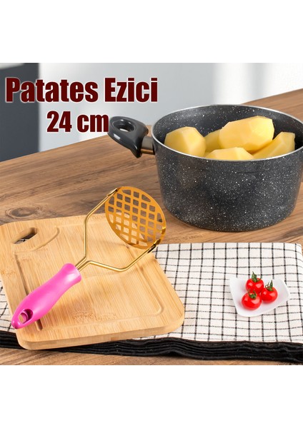 Patates Ezici Paslanmaz Metal Patates Ezici Püre Yapıcı Renkli Patates Ezeceği 24 Cm - Fuşya