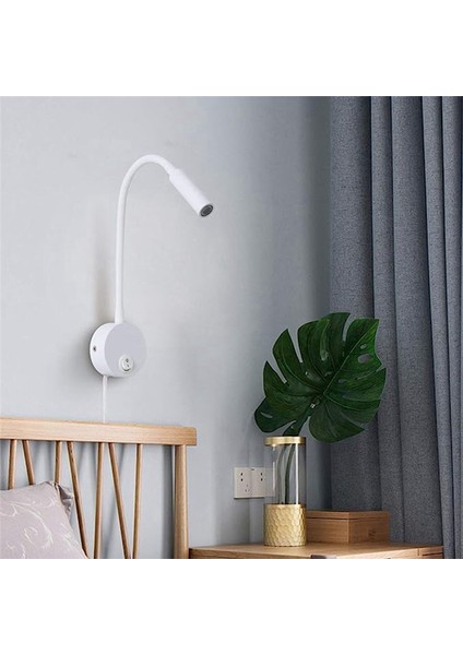 Duvara Monte Okuma Lambası Duvar Hortumu Başucu Anahtarı Kontrolü Minimalist Stil Lamba (Beyaz Abd Tak) (Yurt Dışından)