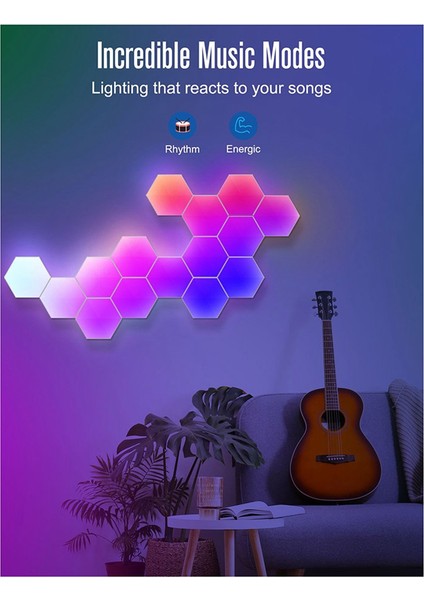Rgb Akıllı Işık Kurulu Altıgen Lamba Iç Mekan Atmosferi Duvar Ses Kontrolü App Gece Oyun Odası Için(B) (Yurt Dışından)