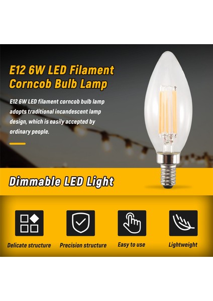 Kısılabilir E12 6W Cob Mum Alev Filament LED Ampul Lamba 10*3.5cm (Yurt Dışından)